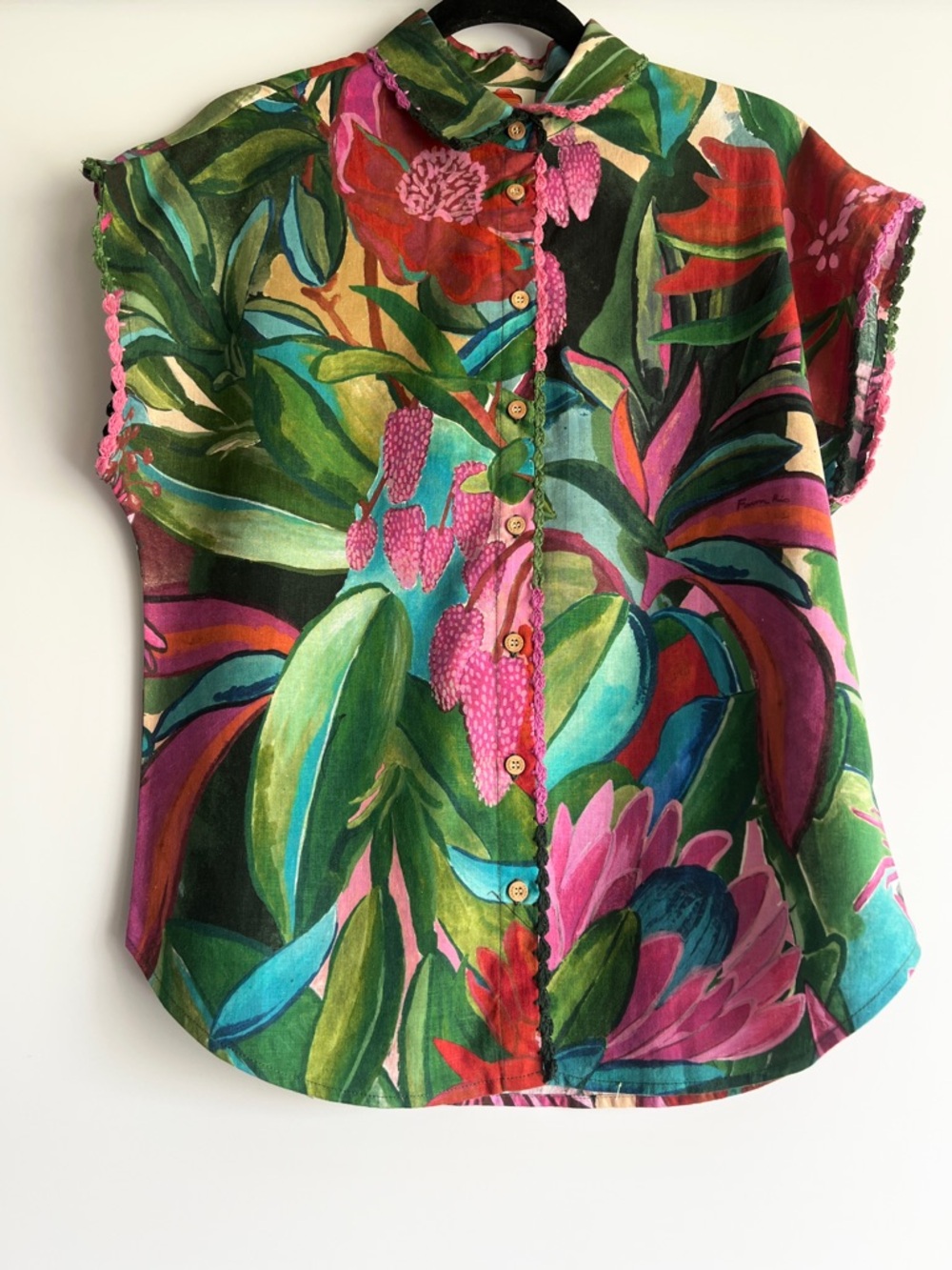 FARM Rio Jardin De Reve Shirt Size XS NWT Tropical Linen Multicolor - Picture 5 of 16